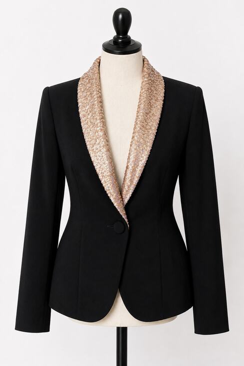 Addy Van Den Krommenacker Jackets & Blazers - Addy Van Den Krommenacker Black Blazer Gold Sequin Shawl Collar S
